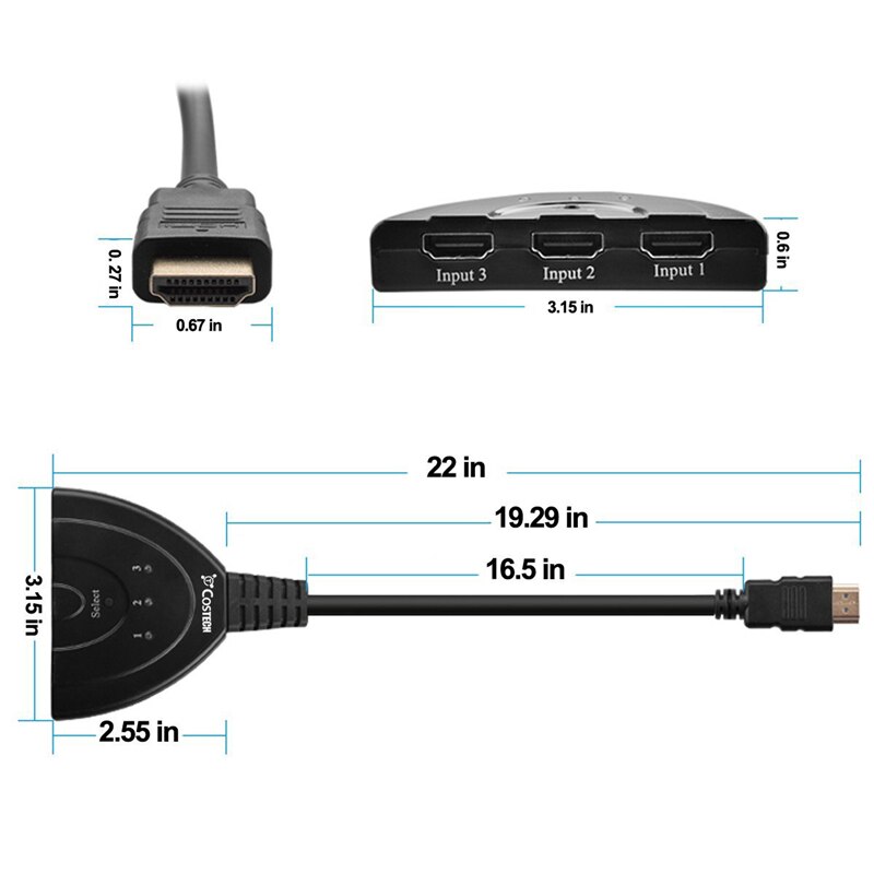 Maikou-interruptor HDMI 3x1, 3 en 1, 1080P, Hub HD: Default Title