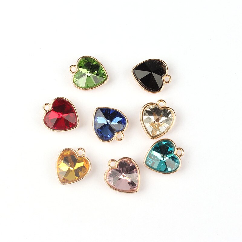 Goud Legering Kleurrijke Crystal Kleine Harten Charms 8 Stks/partij 16*14 Mm Diy Ketting Oorbellen Armband Accessoires: Mixed color 12pcs