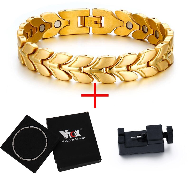 Vnox – Bracelets en chaîne de blé magnétique pour hommes, couleur or: gold Add tool box