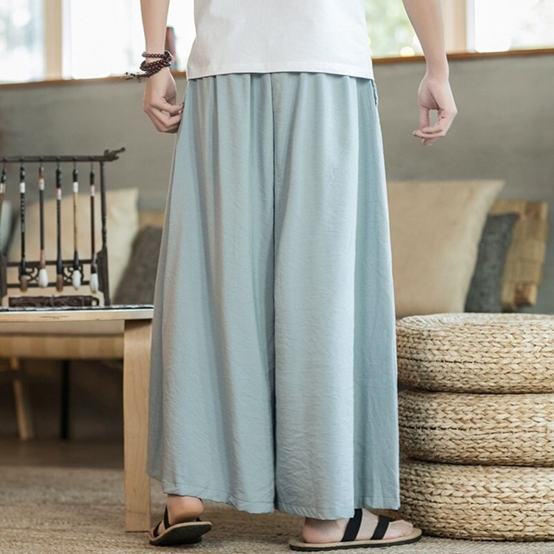 Chinese Traditionele Kung Fu Wushu Broek Kleding Voor Mannen Mannelijke Linnen Oosterse Stijl Cargo Broek Wijde Pijpen Chinese Broek 10891