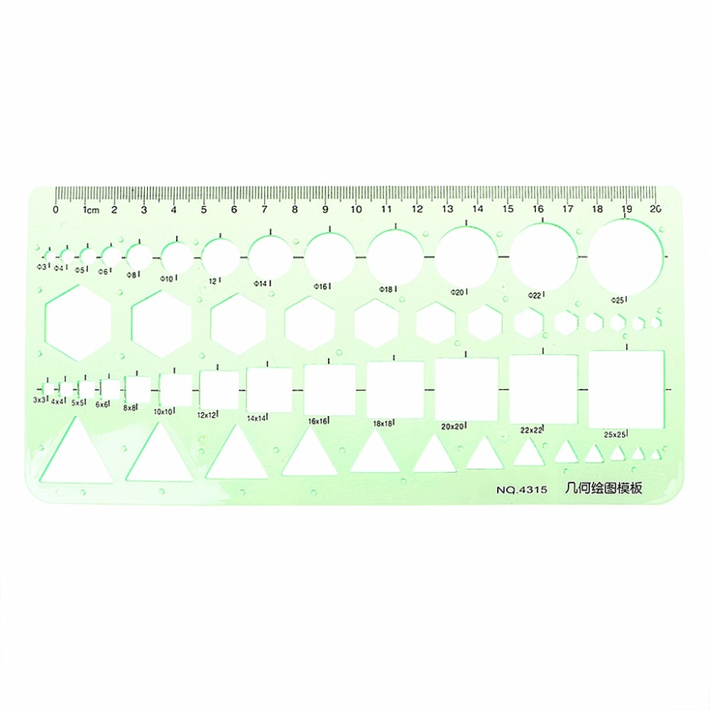 9 olika linjaler gröna plastcirklar geometrisk mall linjal stencil mätverktyg studenter