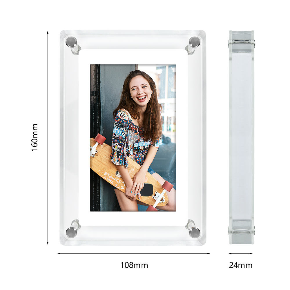 Marco de fotos Digital de 5 pulgadas, marco de vídeo acrílico, memoria de 4GB, batería integrada de 1200mAh, perfecto para decoración del hogar y de corazón
