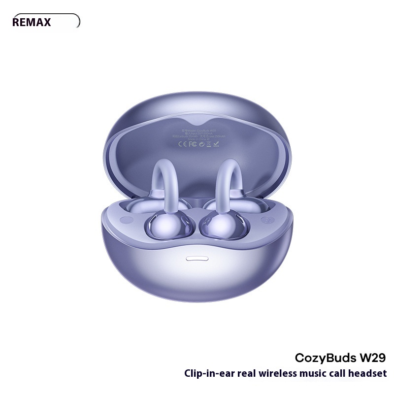 Remax CozyBuds W29 Earclip Wireless Bluetooth Earphones Stereo Ultra Light Outdoor Sports Custom Earphones: WHITE