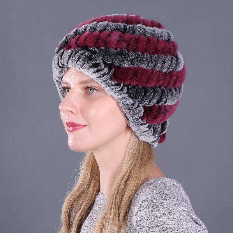 Dames RealRabbit bontmuts harige gebreide muts warme muts ski schedel cap: Army Green