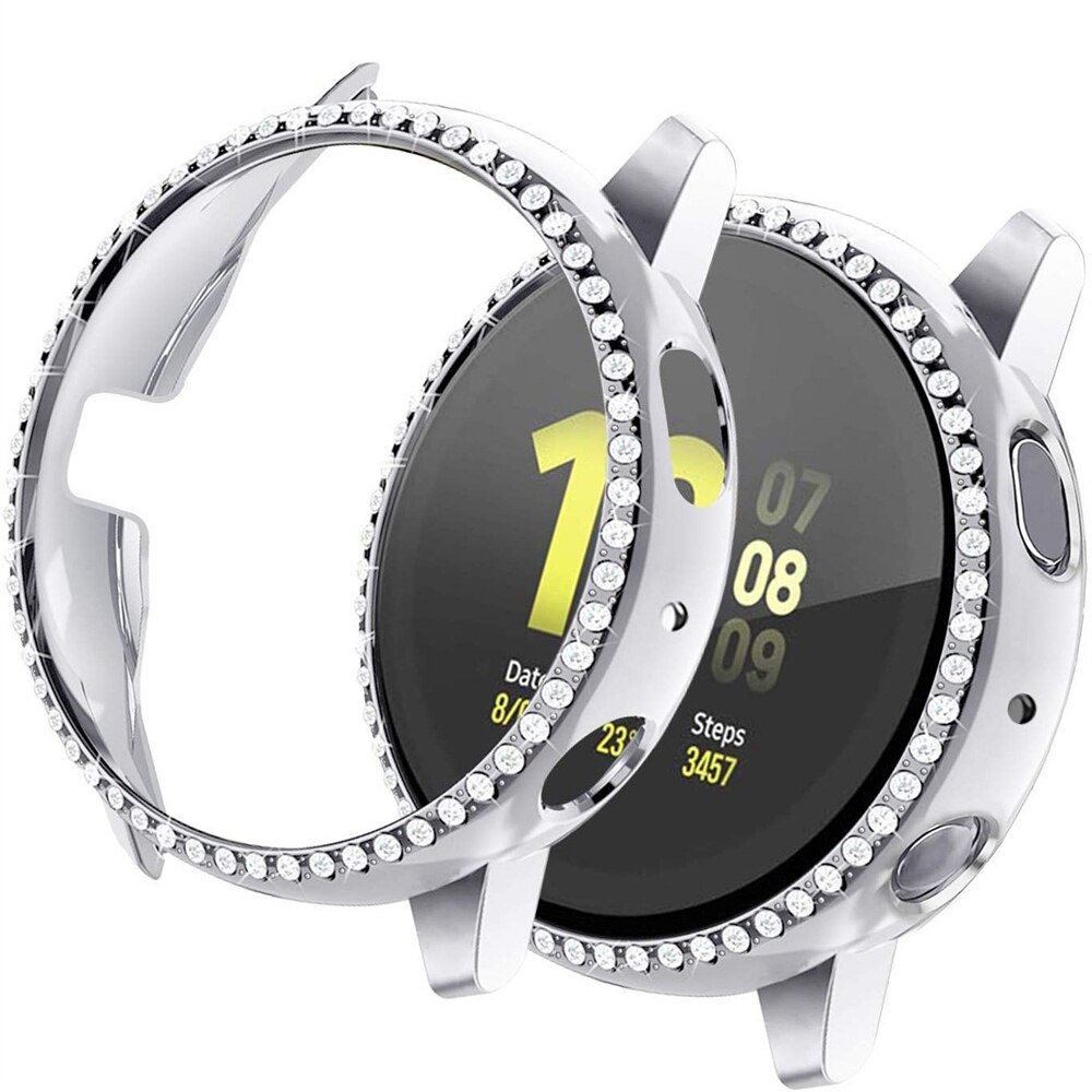 Bling diamond hard pc klokkekasse støtfangerramme heldeksel deksel beskytter shell skin for samsung galaxy watch active 2 40mm 44mm: Sølv / 2 - 3.9 tommer