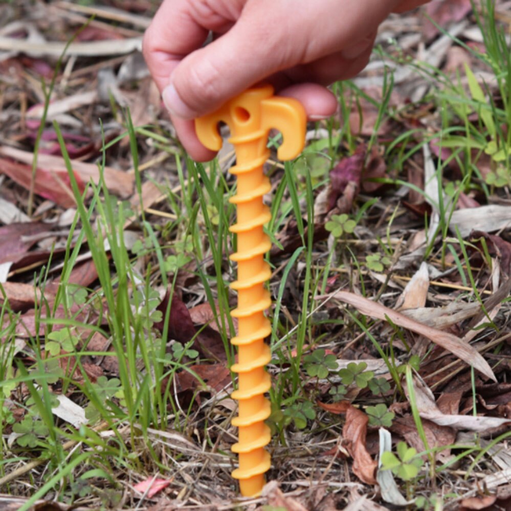 Ganchos para carpa de plástico, accesorios para carpas de acampada, clavos de soporte para el suelo, refugio de anclaje de tornillo, 10 Uds.