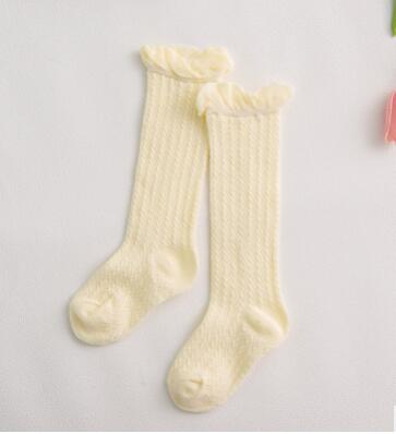 Babysokken kniehoge mesh kindersokken lange buis babysokken katoen peuter zomer holle ademende babysokken meisjes jongens: Gele mesh knie / 12 to 24 maanden
