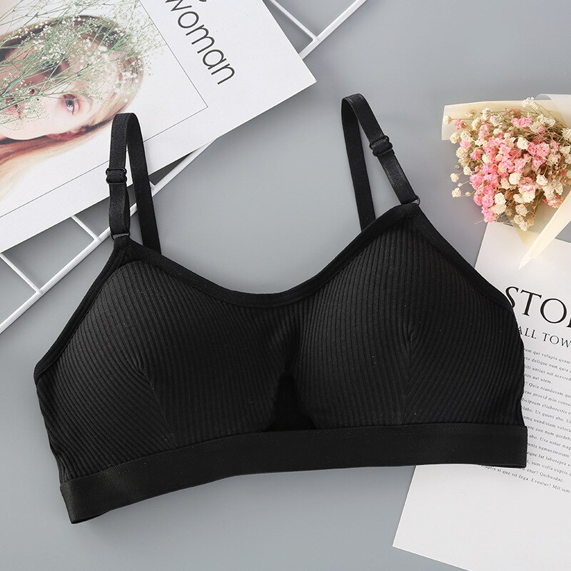 DERUILADY Sexy Hollow Solid Color Women Bra Thin strap Push Up Bra Wire Free Seamless Underwear Slim Fit Cozy Thread Female Bras: Black