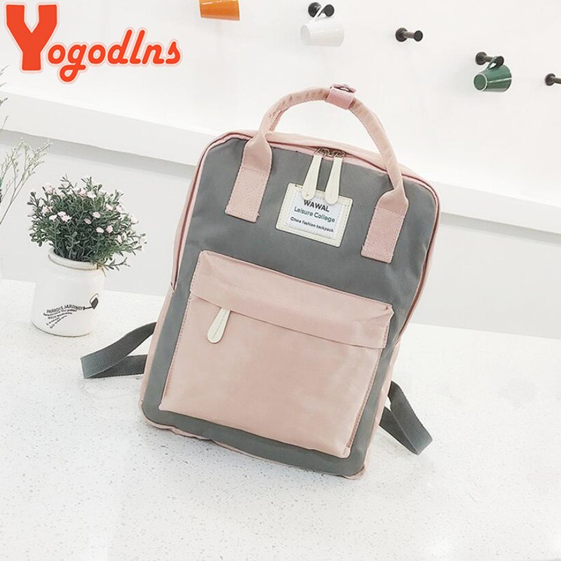 Yogodlns Campus Frauen Rucksack Schule Tasche für Jugendliche Hochschule Leinwand Weibliche Bagpack 15 zoll Laptop Zurück Packungen Bolsas Mochila