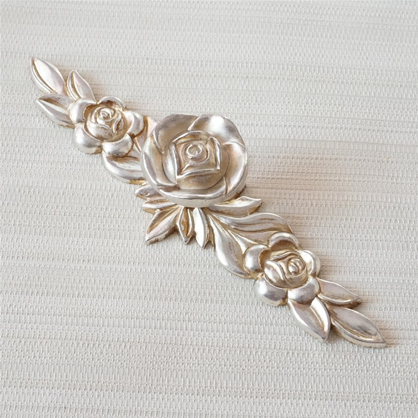 Shabby Chic Rose Dresser Pulls Lade Knop Handgrepen Back Plaat Bloem Antiek Zilver Keukenkast Pulls Knop Deurklink