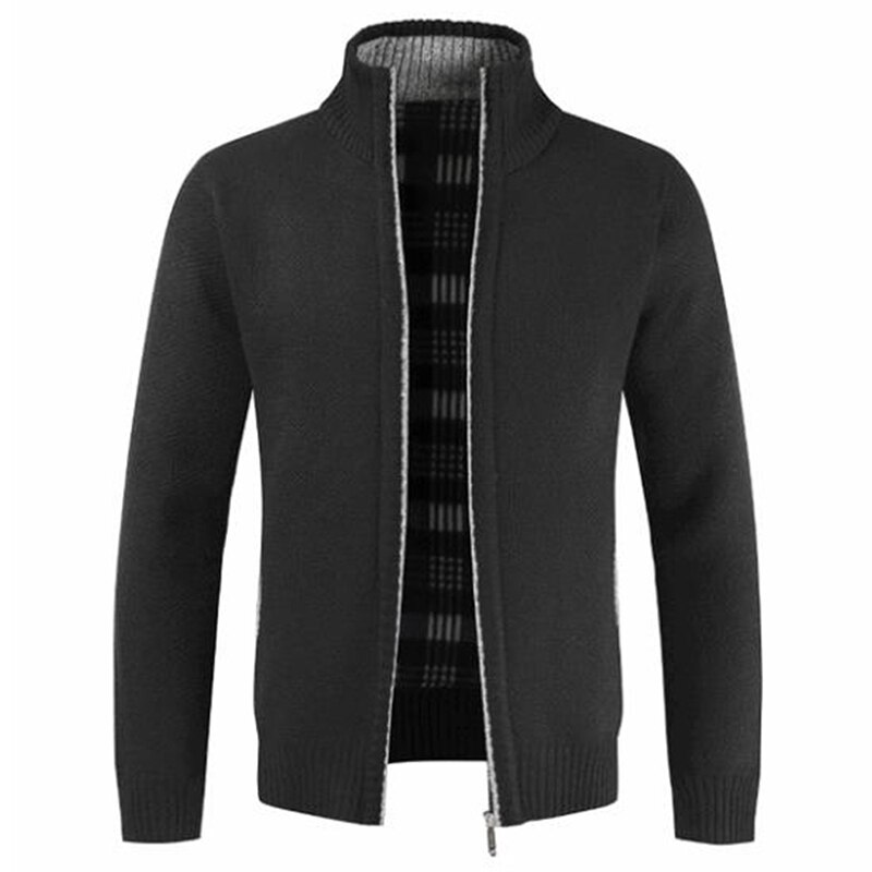 Höst vinter stickade jackor för män tröjor varm tjock tröja kofta kappor herrkläder fritidsstickat streetwear: Svart / Xl