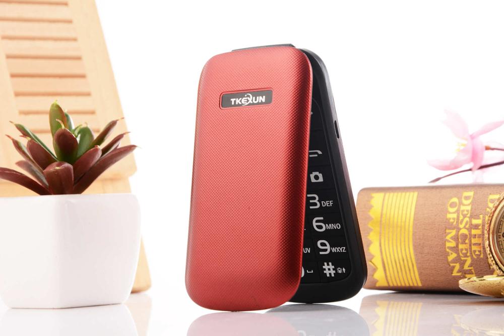 Dual SIM Flip Mobiele Telefoon Bluetooth FM MP3 Vedio Goedkope Oude Man Mobiele Telefoon Russische Toetsenbord TKEXUN E1190A: Add 2G TF card / Red