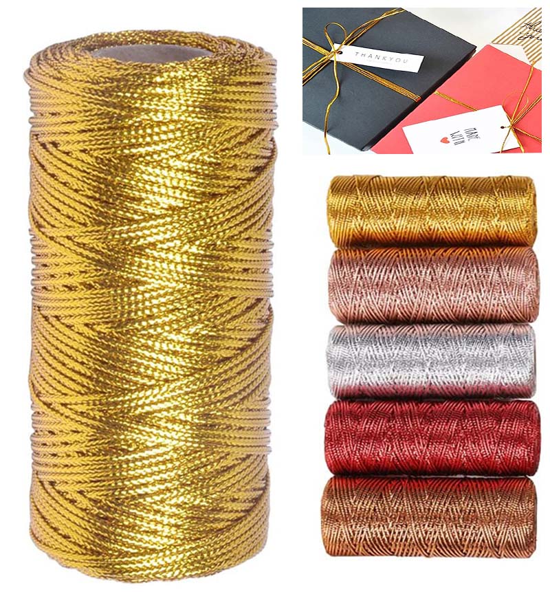 100 m/Roll 1.5mm Goud Zilver Macrame Koord Touw Touw Verpakking Touw Ornament String Voor DIY Bruiloft kerstcadeau Decor
