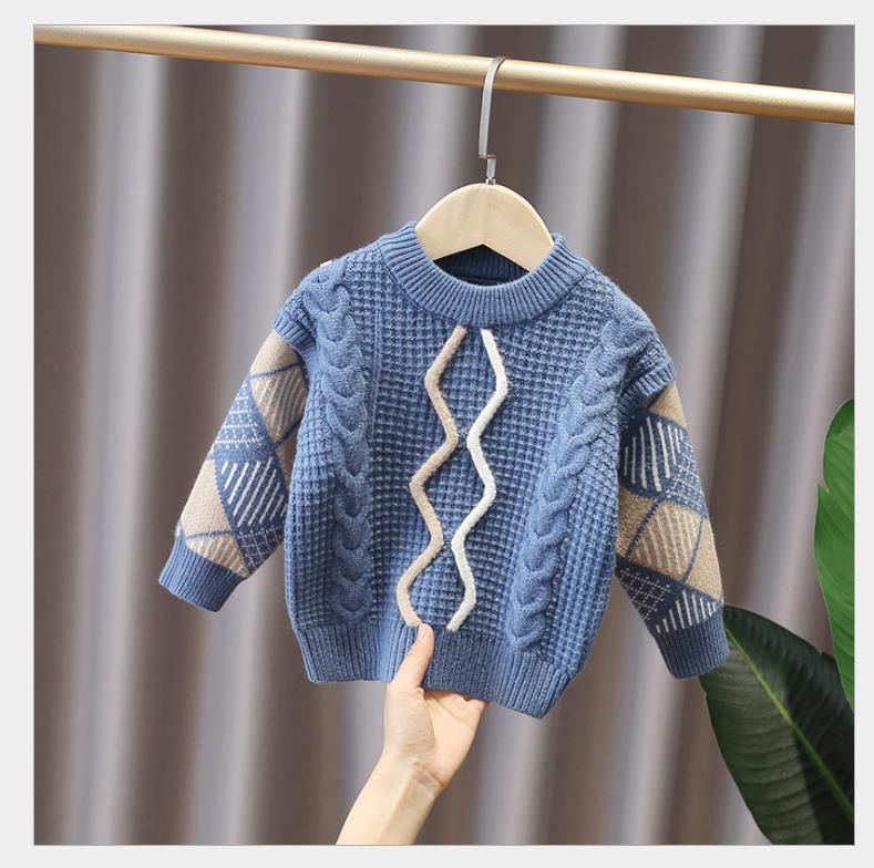 Suéter grueso para niño, ropa de otoño e invierno, cubierta de cuello redondo: Azul / 24 meses
