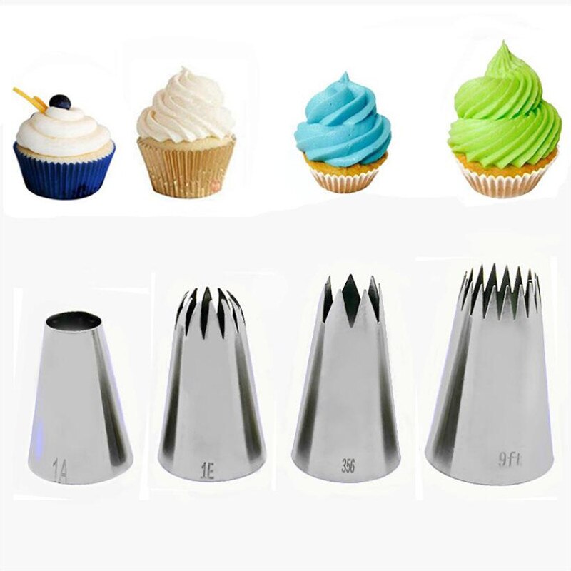 Boquilla para manga pastelera rusa de 4 Uds., herramientas de repostería, decoración para Tartas, juego de boquillas de acero inoxidable para cupcakes