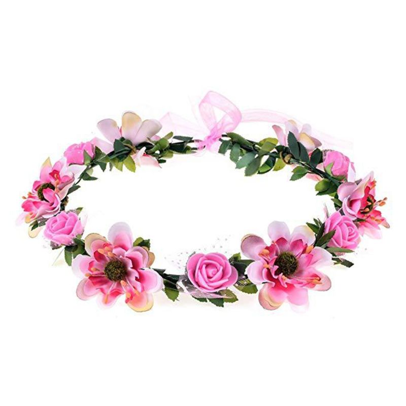 Diadema de flores rosa hecha a mano para niña y mujer, guirnalda Floral, banda para el pelo, corona, decoración ajustable, tocado de boda: PK