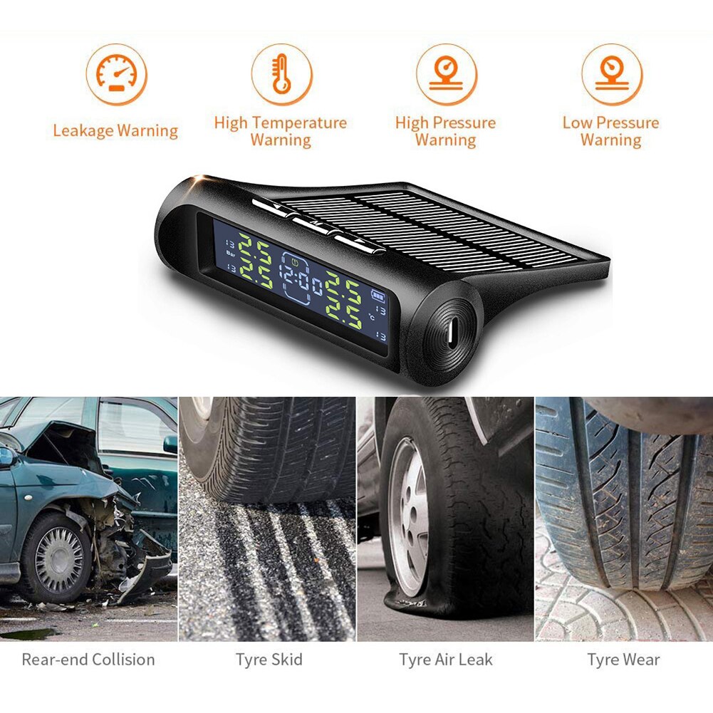 An-01d deux-en-un horloge et pression des pneus voiture solaire Tpms horloge Lcd affichage sans fil système de surveillance de la pression des pneus