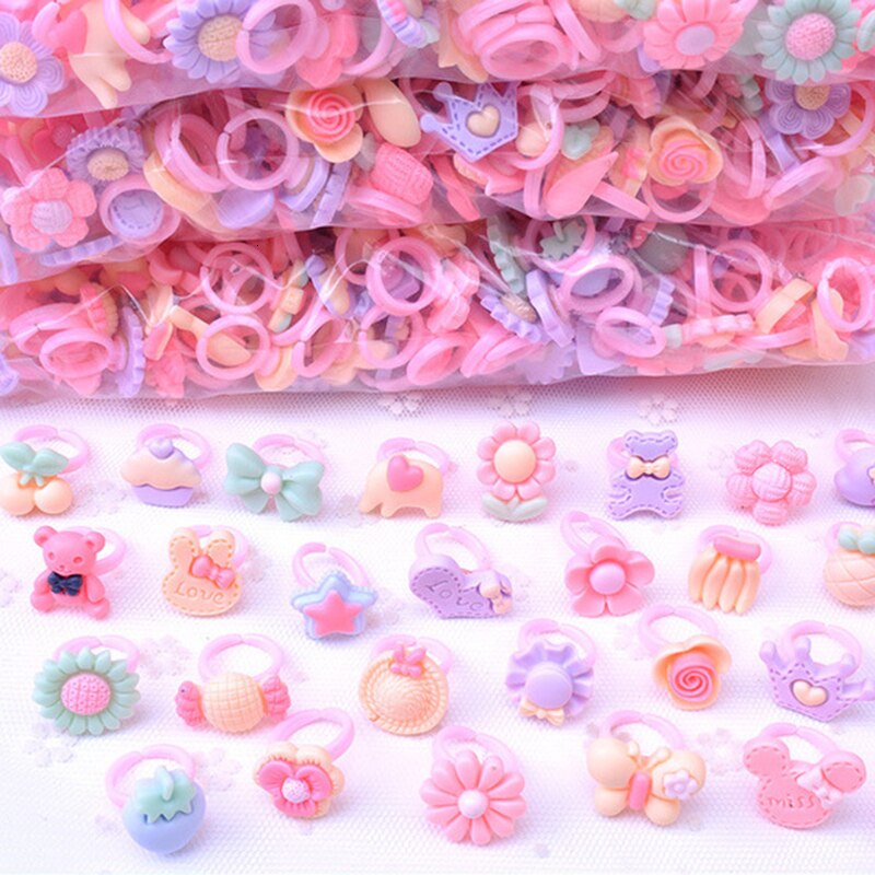 10pcs/lot Resin Cartoon Rings For Girls Dress Up Accessories Party Kids Toy Random Color Cute Kids Girl: Scrub