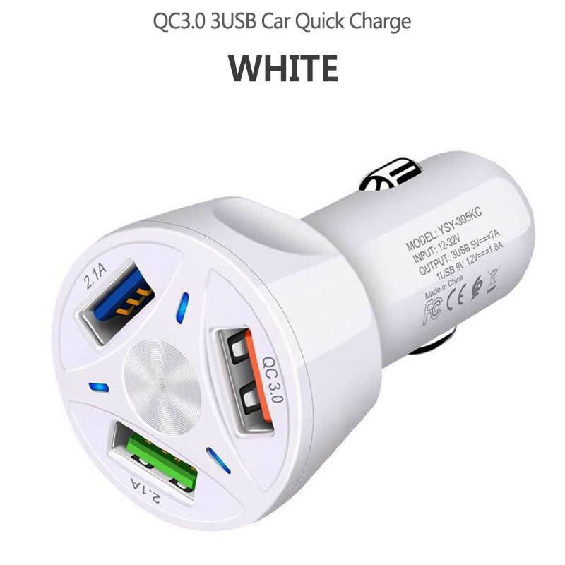 3.0 4.0 Car Quick Charger Auto USB QC3.0 Fast Charging Splitter Universal for iPhone Samsung Huawei Mobile Phone Car Chargers: White