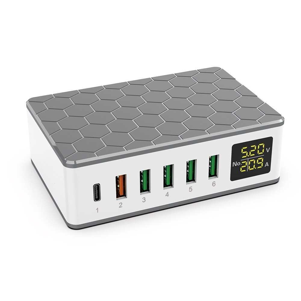 Ilepo 65w pd schnellladegerät für iphone 12, 11 pro, handys und tablets , 6 usb-anschlüsse für samsung, sony und huawei, digitale intelligente ladestation: Eu-steckdose