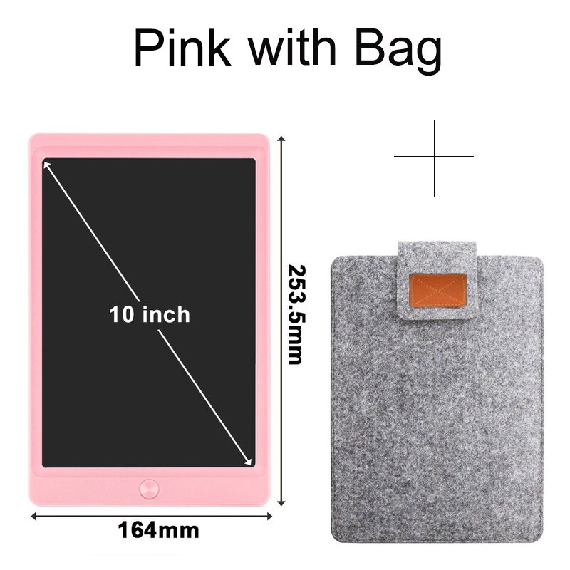 Tekening Pad Lcd Schrijfbord Tablet 10 Inch Art Digitale Elektronica Grafische Draagbare Met Schakelaar Stylus Pen Voor Kids: Pink with Grey Bag
