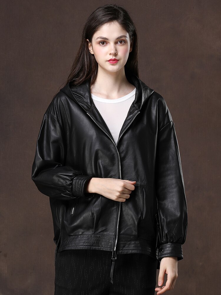 Nerazzurri Zwart Oversized Lederen Jas Vrouwen Met Capuchon Lange Mouw Schouder Rits Plus Size Lente Faux Lederen Jas