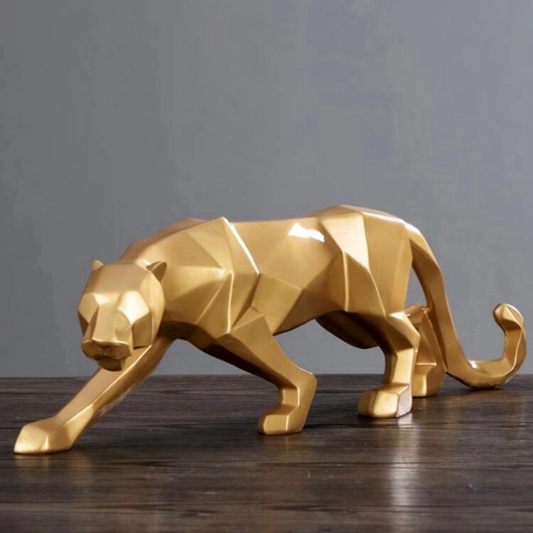 Geometric Golden Leopard Sculpture Statue Modern Abstract Leopard Resin Model Crafts Ornaments Home Office Bar Decoration: Model 6
