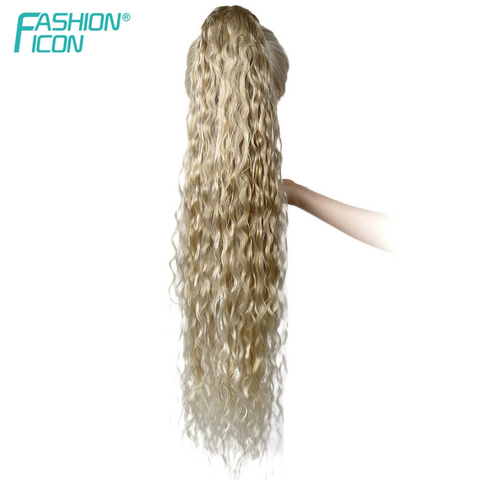 Extensions de queue de cheval synthétiques de cheveux réalistes avec pince 28 pouces 140G fausse tresse femmes haute température fibre par icône de la: 27/613 #