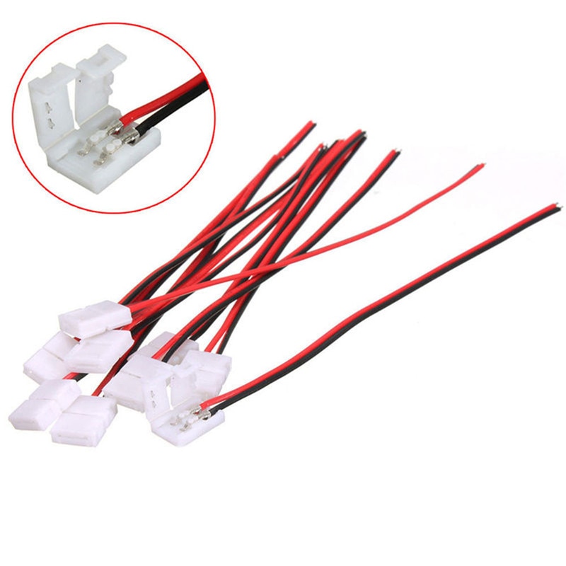 10 Stuks Pcb Kabel 2 Pin Led Strip Connectors 3528/5050 8M/10Mm Breedte Pcb Lint Enkele kleur Adapter
