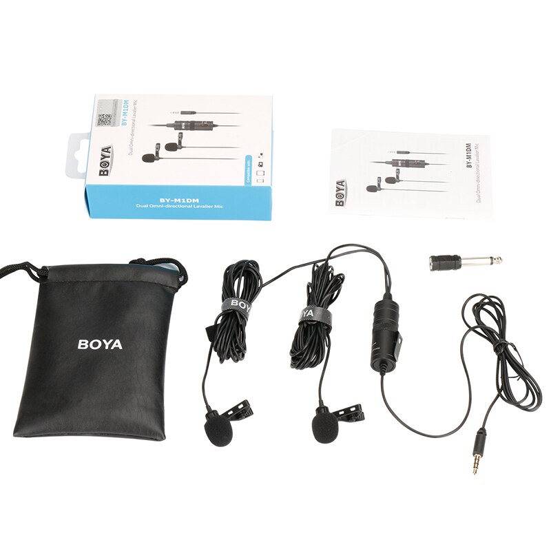 Boya BY-M1DM BY-M1 Microfoon Met 6M Kabel Dual-Head Lavalier Revers Clip-On Voor Dslr Canon Nikon iphone Camcorders Opname: BOYA BY-M1DM