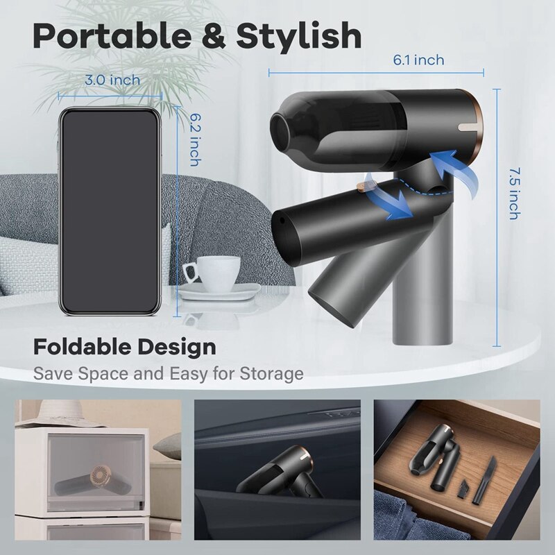 Mini Handheld Vacuum Cleaner Cordless With LED Light-Foldable Mini Vacuum For Hoover Rechargeable For Car, Home, Office,Pet