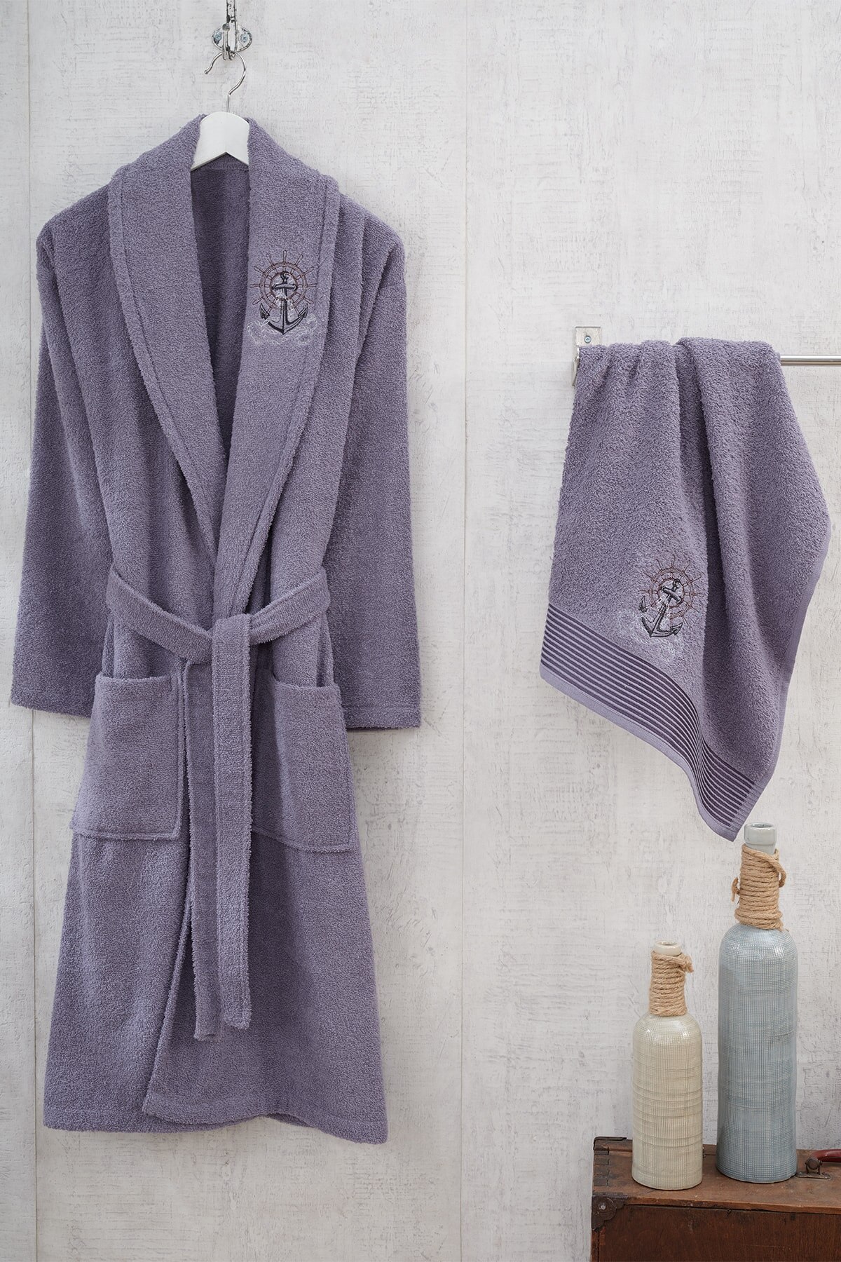 100% Katoen Badjas En Handdoek Set Lange Dikke Badstof Voor Man Bad Zachte Ontspannen Dressing Gown Bruidsmeisje Gewaden Absorberende Size M/L Kimono-badjas voor de winter Herfstkleur Maat L / M: Anthracite
