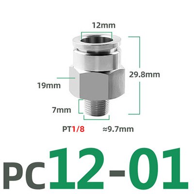 PC 1/8" 1/4" 3/8" 1/2" BSP external thread 304 stainless steel pipe pneumatic quick coupling trachea hose quick coupling: PC12-01