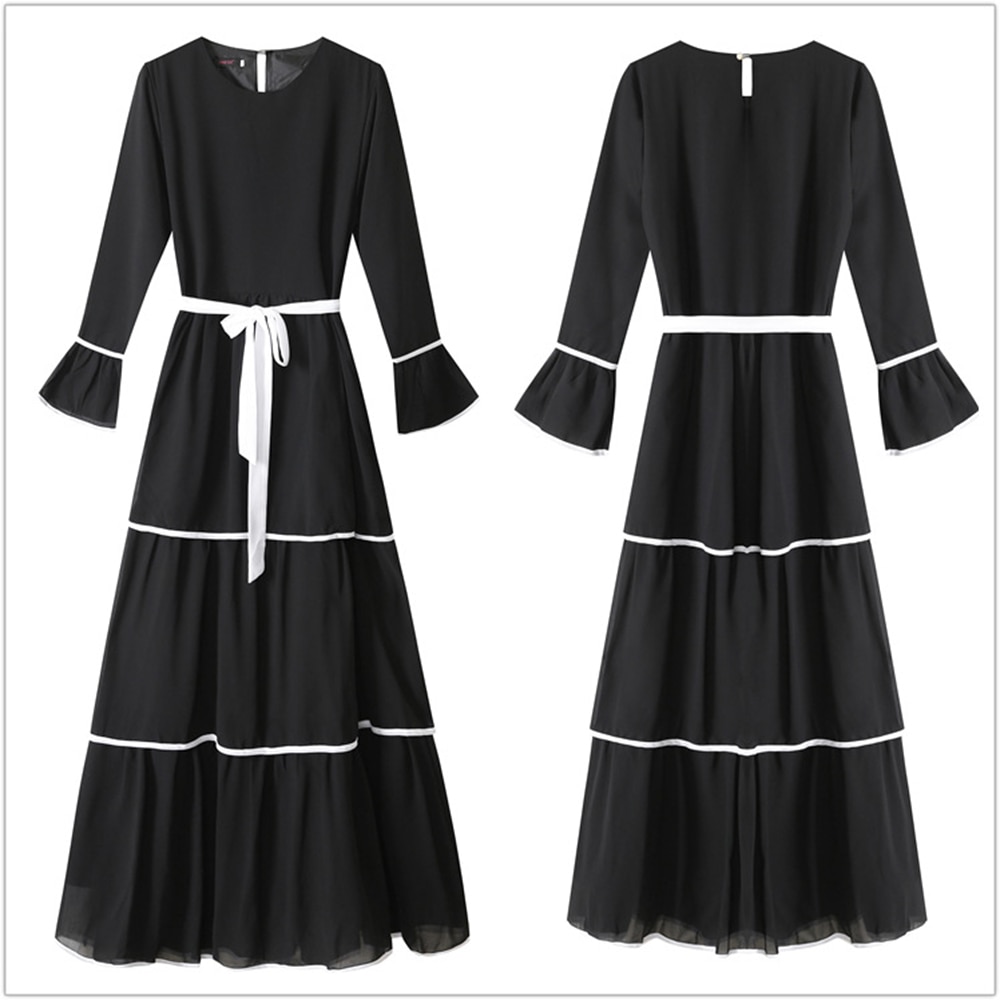 Muslim Dress Women Dubai Abaya Ruffles Full Sleeve Casual Ladies Islamic Clothes Moroccan Kaftan Long Maxi Dresses