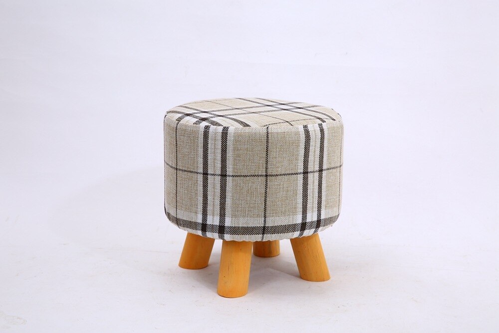 Petit tabouret rond en tissu pour changer les chaussures, banc rond à quatre pieds en bois massif: 4