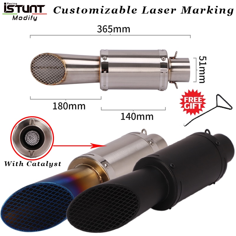 51mm motorcycle pipe exhaust GP project cafe racer With Catalyst Motorcycle Exhaust Pipe Muffler for R6 trk 502 KTM MT09 Exhaust