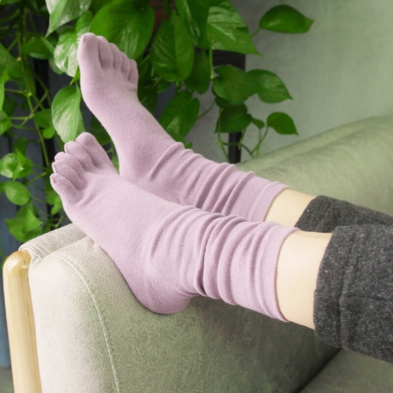 Chaussettes Tube longues à cinq doigts pour femmes, Simple, couleur unie, doux, respirant, orteils séparés, bonneterie en coton, automne décontracté