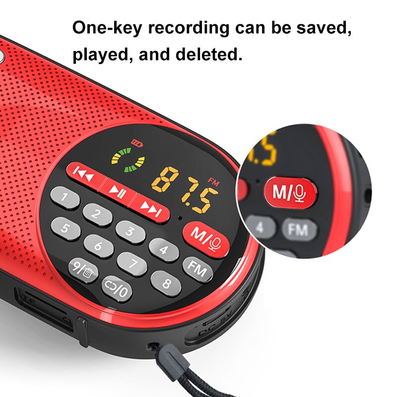 4000mAH Rechargeable FM Radio Portable Speaker Music Player with LED Display Support TF Card U Disk 3.5mm Headphone Jack