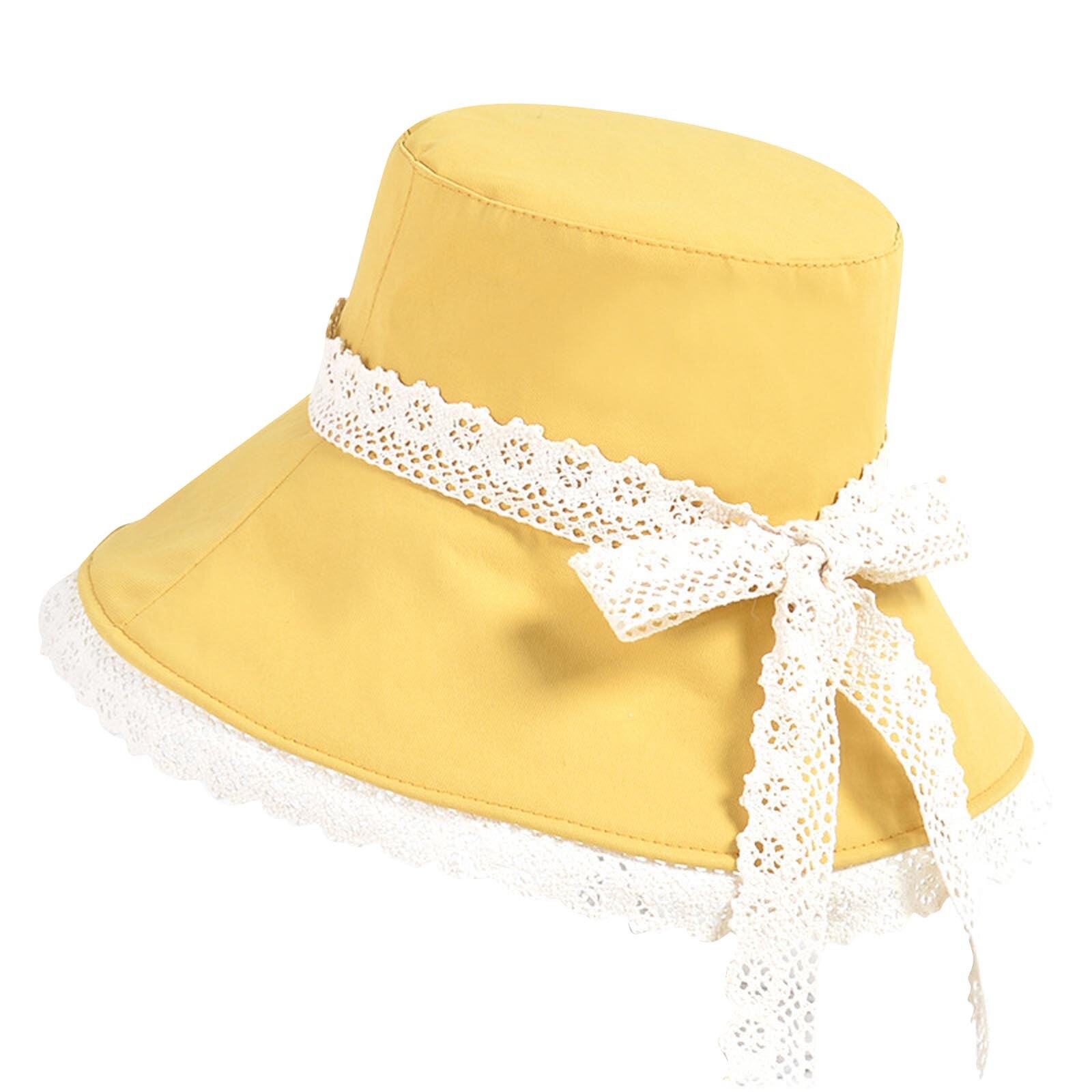 Zomer Vrouwen Vouw Kant Mode Outdoor Zonnescherm Hoed Bekken Hoed Visser Hoed Strand Ademende Zonnebrandcrème Hoed: Yellow