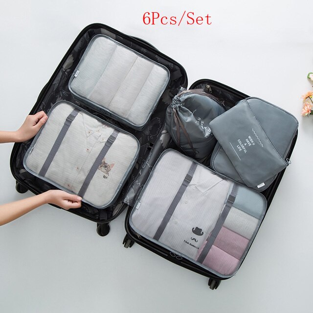 6Pcs/9 Stks/set Reizen Verpakking Cube Ondergoed Bagage Schoenen Kleding Organizer Waterdichte Reistassen Kleding Sorteren Organiseer Bag: 6Pcs-Gray