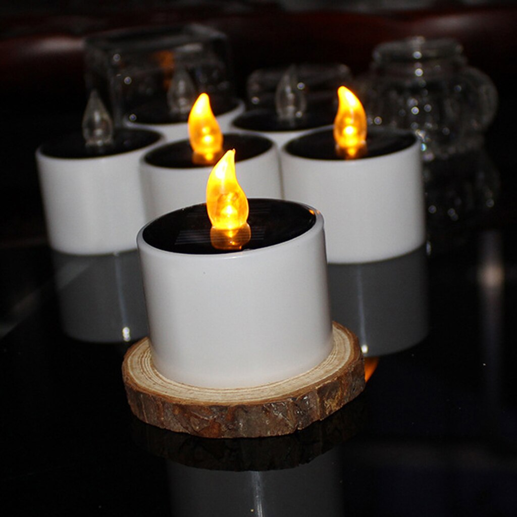 Solar Powered Electric LED Candles Flickering Flameless Tea Light Yellow