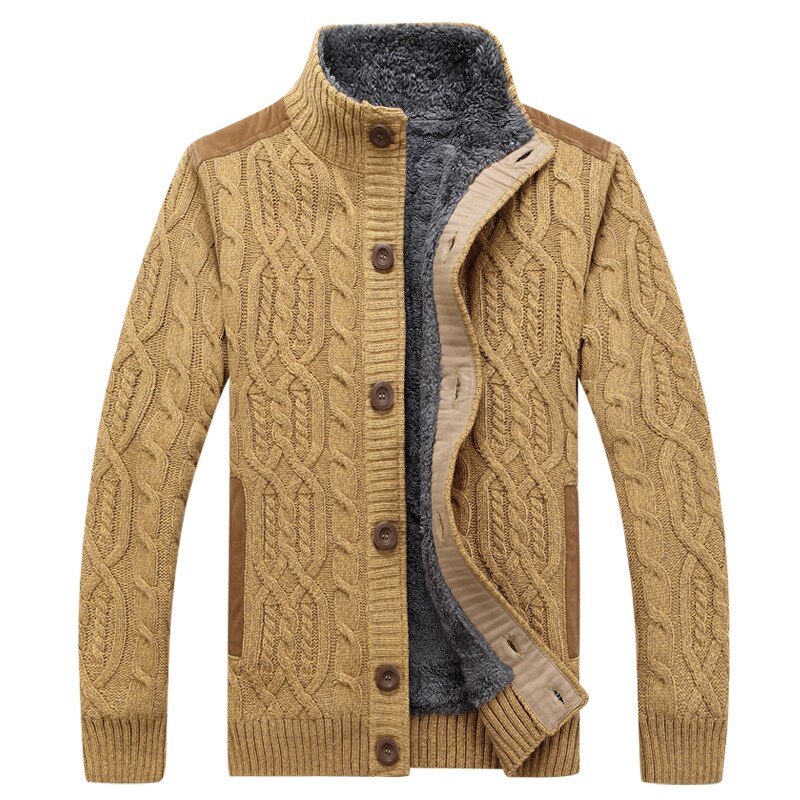 Mountainskin heren dikke truien winter herfst heren trui jas fluwelen warme cardigan jas heren merk kleding  sa859: Geel / M