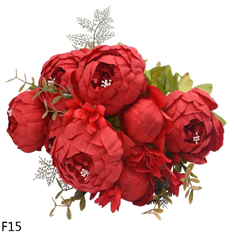 1 boeket Kunstmatige Pioen Bloemen Zijde Pioen Roos Bloem 6Big Hoofd 2Bud Valse Bloem Voor DIY Thuis Hotel Bruiloft Decoratie krans: F15 red