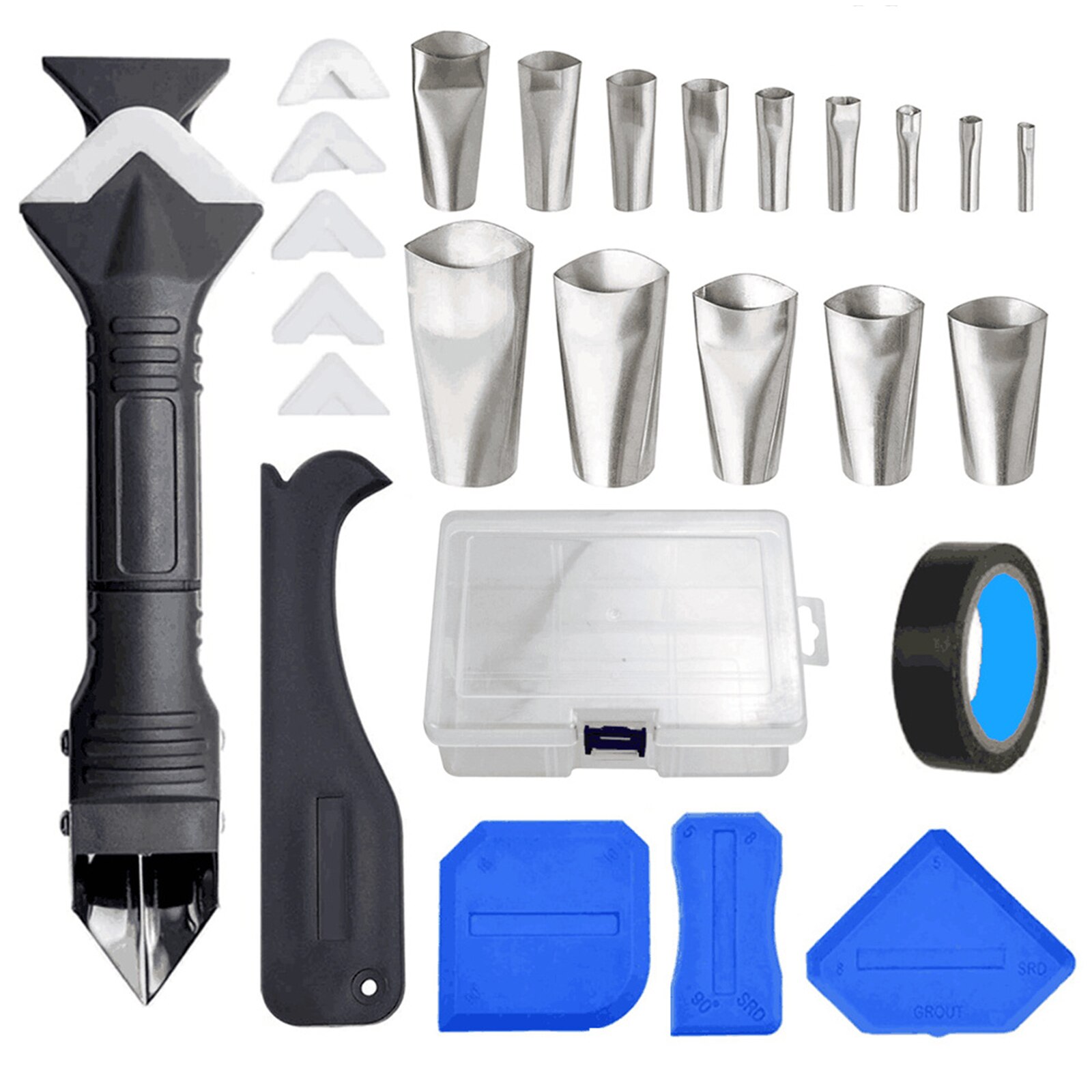 3 In1 Silicone Remover Caulk Finisher Sealant Smooth Scraper Grout Kit Tools Plastic Hand Tools Set Accessories: C