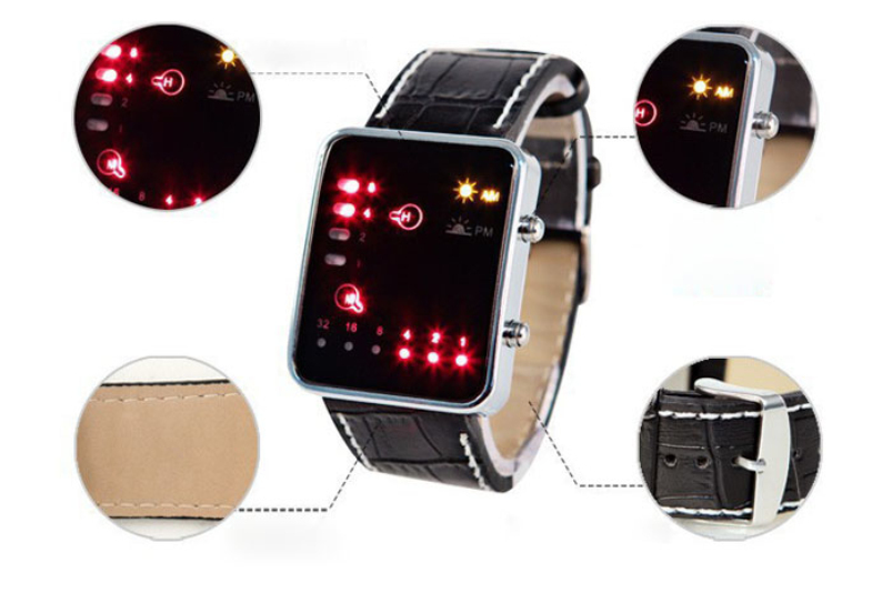 Splendid Horloge Mode Digitale Rode LED Sport Polshorloge Binaire Horloge PU Leer Vrouwen Mens Klok Relogio Feminino