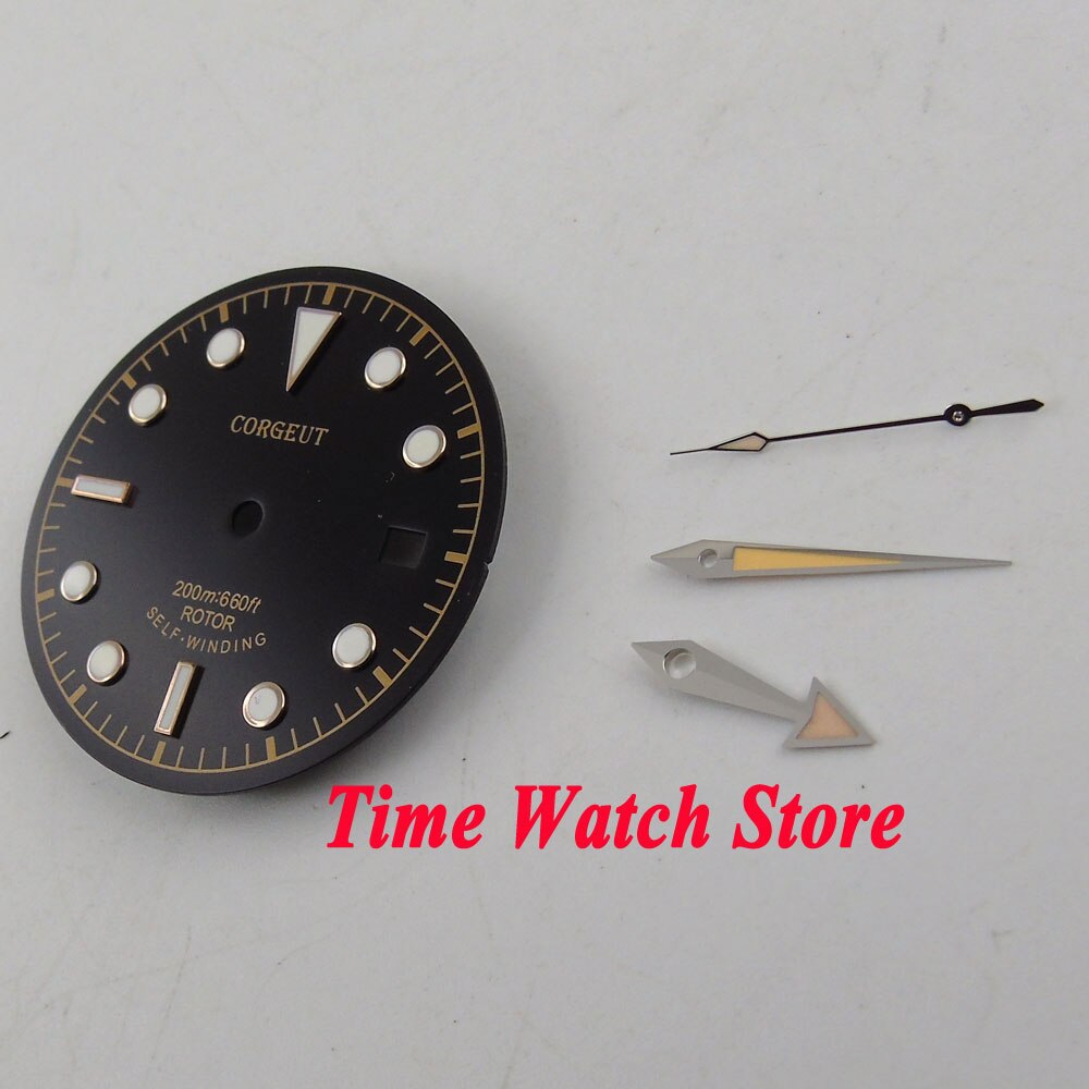 Fit ETA 2824 2836 mouvement automatique 30.4mm cadran noir date fenêtre rose or montre cadran avec aiguilles D98