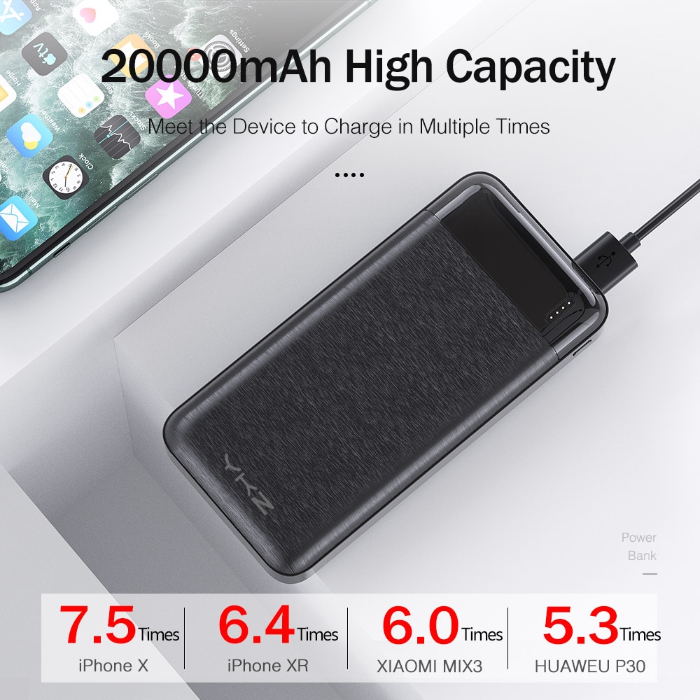 YKZ Energie Bank 20000mAh schnell aufladen 3,0 PD Schlanke Tragbare Externe Batterie Ladegerät Energie für iPhone Xiaomi 20000 Poverbank