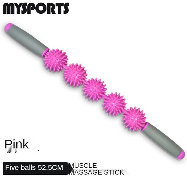 Yoga massage stick roller muscle relaxation shaft spiked club massage roller rolling leg stick fitness stick fascia Rod: 5 balls Pink