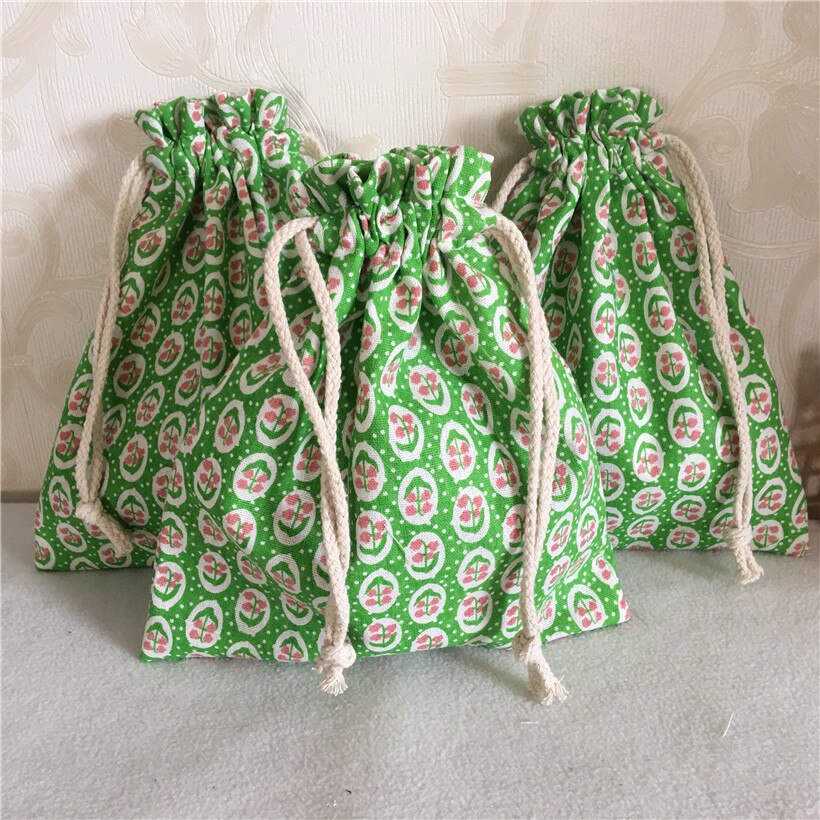 YILE Cordão de Linho de Algodão Multi-propósito Saco Organizador Saco Do Presente Do Partido Flor Grama Verde 8502-4