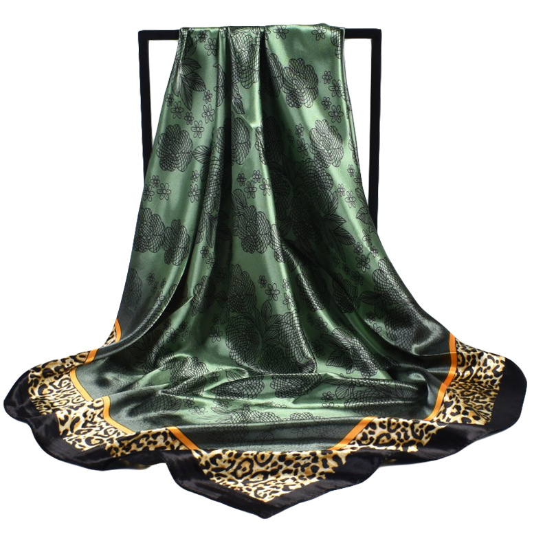 [Bysifa] Herfst Winter Dames Sjaals Accessoires Vrouwen Grote Zijde Vierkante Sjaals Wijn Rood Paisley Moslim Islamitische sjaal: Groen